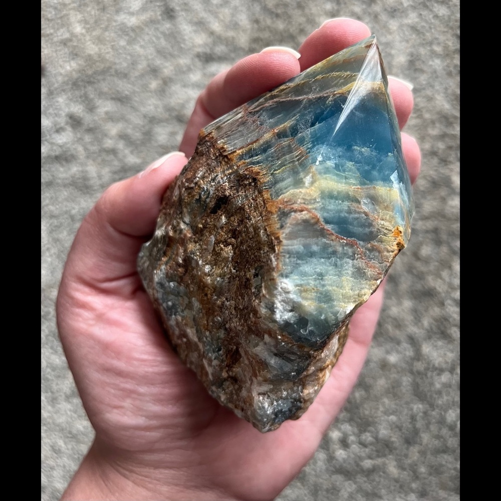β¨ HP β¨ Lemurian Aquatine Calcite/Brazilian Blue Onyx β¨ Point β¨ - Picture 10 of 13